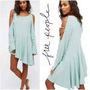 Free People Women's Mint Green Clear Skies Cold Shoulder Mini Dress Size Large